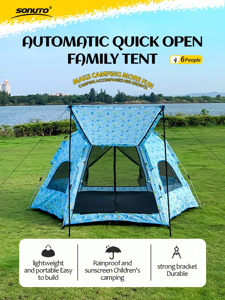 

Автоматическая быстрооткрывающаяся палатка Sonuto на 3-4 человек, водонепроницаемая палатка для кемпинга Rainfly, семейная мгновенная установка с сумкой для транспортировки