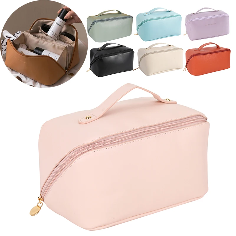 

Portable Travel Cosmetic Bag Large Capacity Woman Makeup Organizer Handbag Pillow Toiletry Kit Retro Multifunction Storage Case