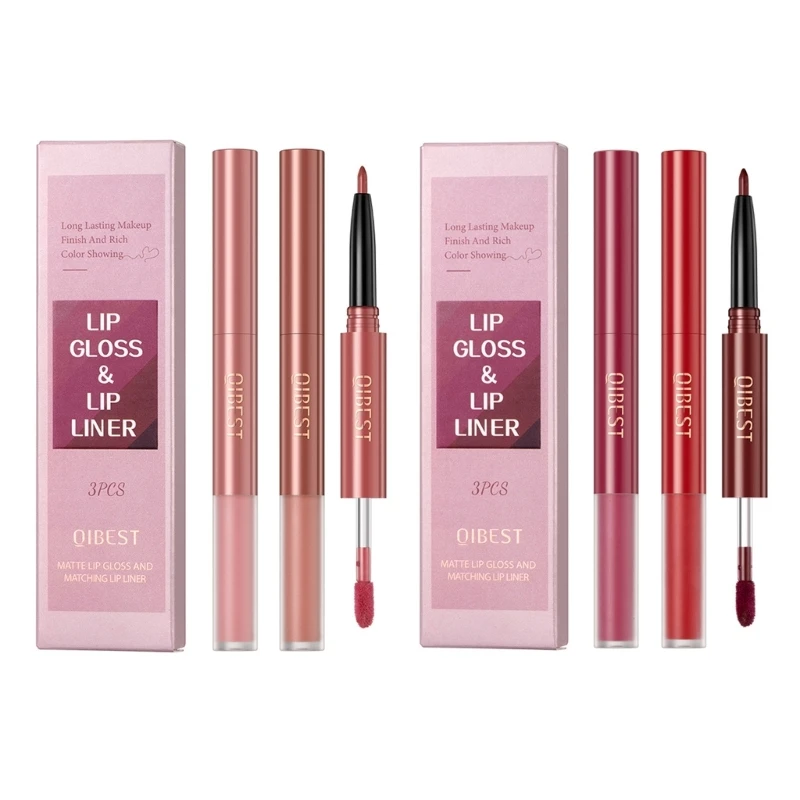 

2Pcs 2 IN 1 Lip Liner Waterproof Matte Lipstick Pencil Makeup Lip Tints Sexy E74C