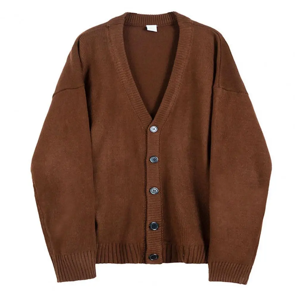 

Knitted Coat Windproof Cardigan Sweater V-Neck Men Autumn Winter Solid Color Buttons Placket Knitted Coat Cold Resistant