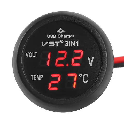 Универсальный автомобильный вольтметр 12 в 24 В Автомобильный светодиодный цифровой вольтметр датчик термометр USB зарядное устройство измеритель напряжения двойной дисплей монитор
