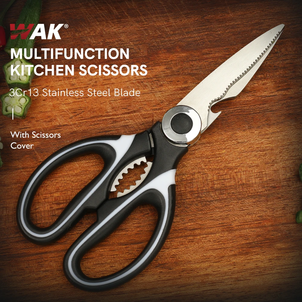 

WAK Multifunctional Kitchen Scissors Plastic Handle Stainless Steel Scissors Kitchen Meat Cutting Scissors Chicken Bone Scissors