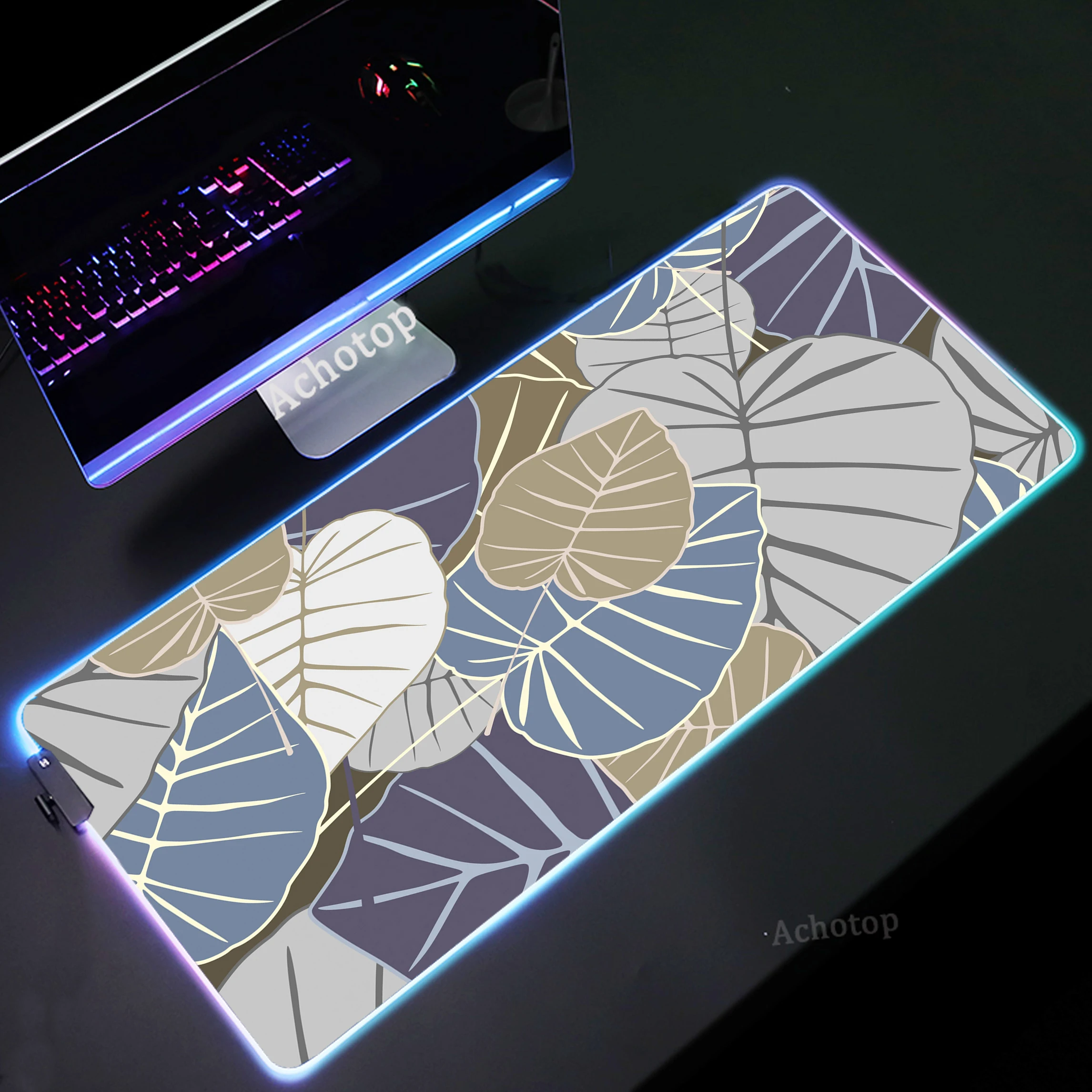

RGB Gamer Mouse Pad LED Luminous Mousepad Locking Edge Mouse Mat Tropical Plants Gaming Mousepad Keyboard Pads Backlit Carpet