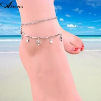 silver plated hollow heart anklet for girl summer beach barefoot jewelry ankle multilayer bracelet rhinestone drops women