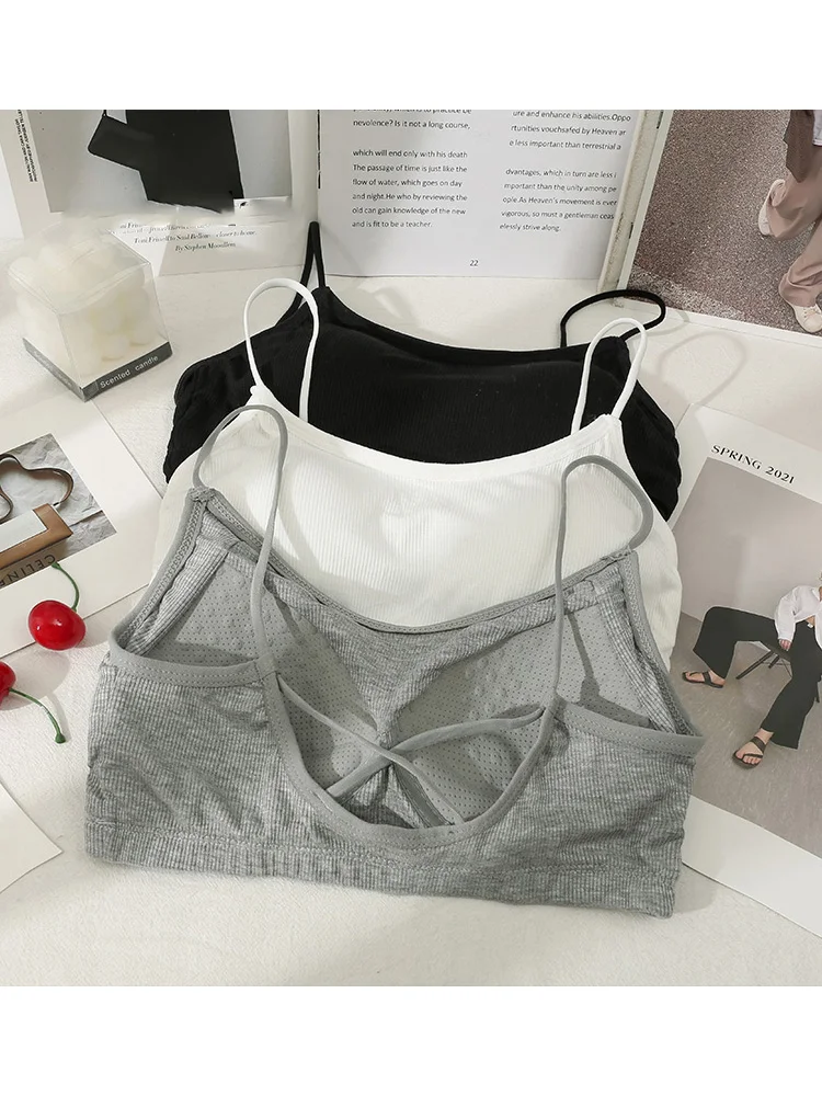 

HELIAR Women Backless Strapy Solid Crop Tops Cotton Basic Tops Solid Sexy Tops For Women Camis 2022 Summer