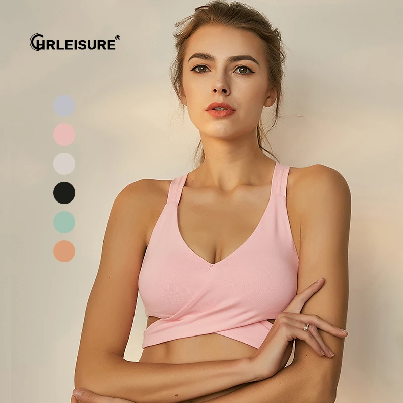 

CHRLEISURE Strapped Sports Bra Women Summer Workout Crop Top Top Gym Fitness Breathable Sports Bra Tops Shockproof Wire Free Bra