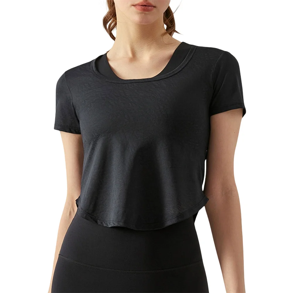 

Женская дышащая быстросохнущая одежда для фитнеса, облегающие футболки с коротким рукавом для йоги, тонкие футболки с круглым подолом