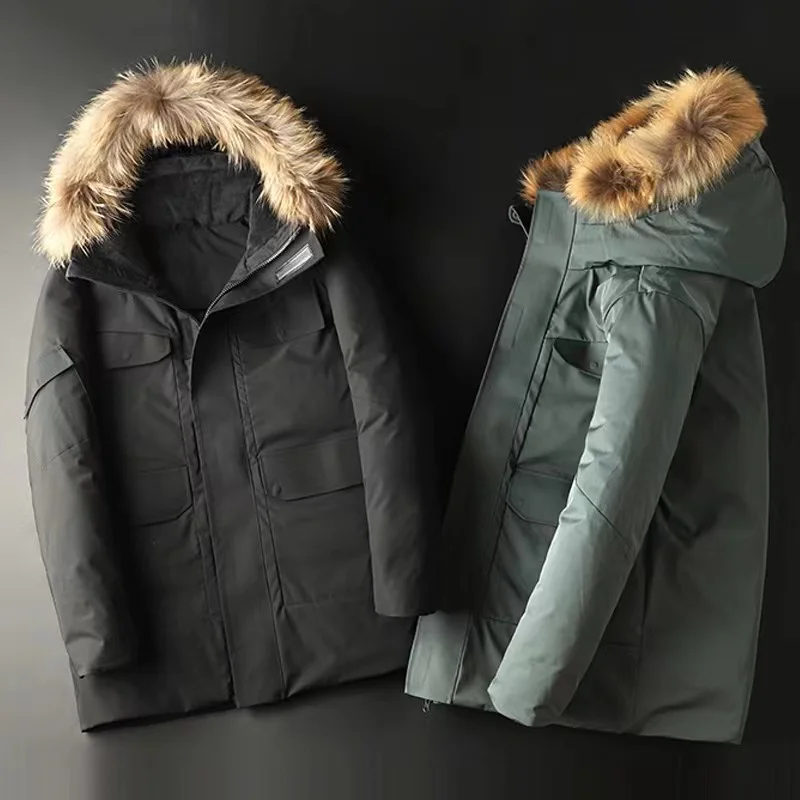 23SS Thicken Down Jacket Luxury Brand Women Winter Short Jacket Hooded Fur Collar Jacket Parkas Multi Pockets Overcoat Male