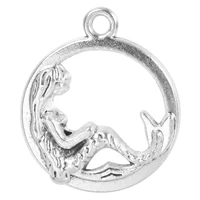 20pcslot simple style silver color mermaid ring charms zinc alloy pendant for bracelet necklace jewelry making diy accessories