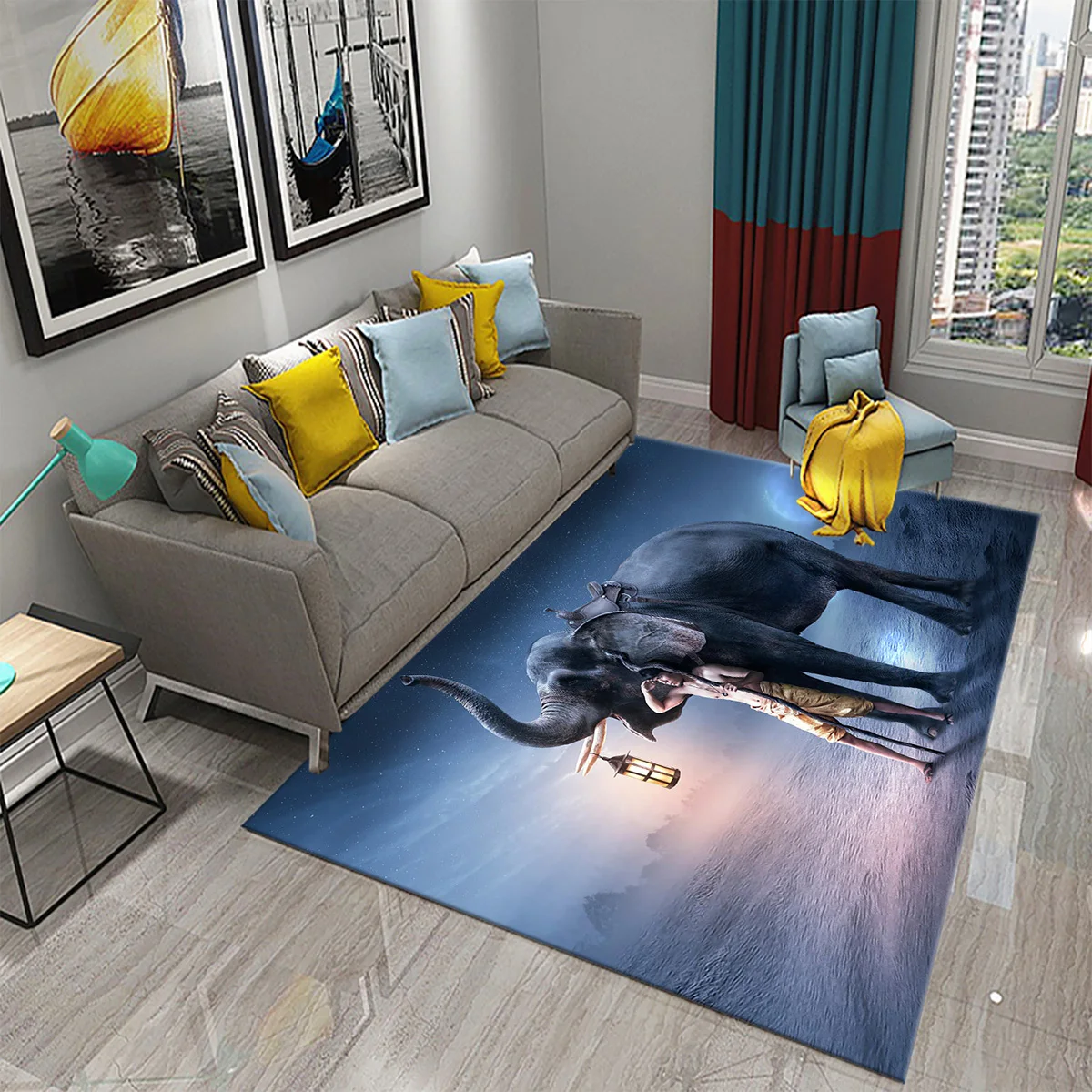 

Rug African Elephant Sunset Area Rug Grass Road Foraging Walk Non-slip African Rug Suitable for Living Room Bedroom Dining Room
