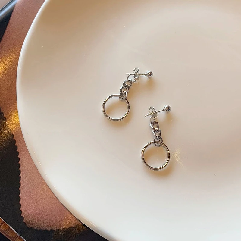 

Small Rock Vintage Chain Circle Earrings For Women Unisex Minimalist Piercing Ear Stud Jewelry Gifts