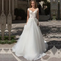 anna beauty a line tulle wedding dress 2022 floor length lace appliques bridal gown for women organza beaded robe de mariee pri