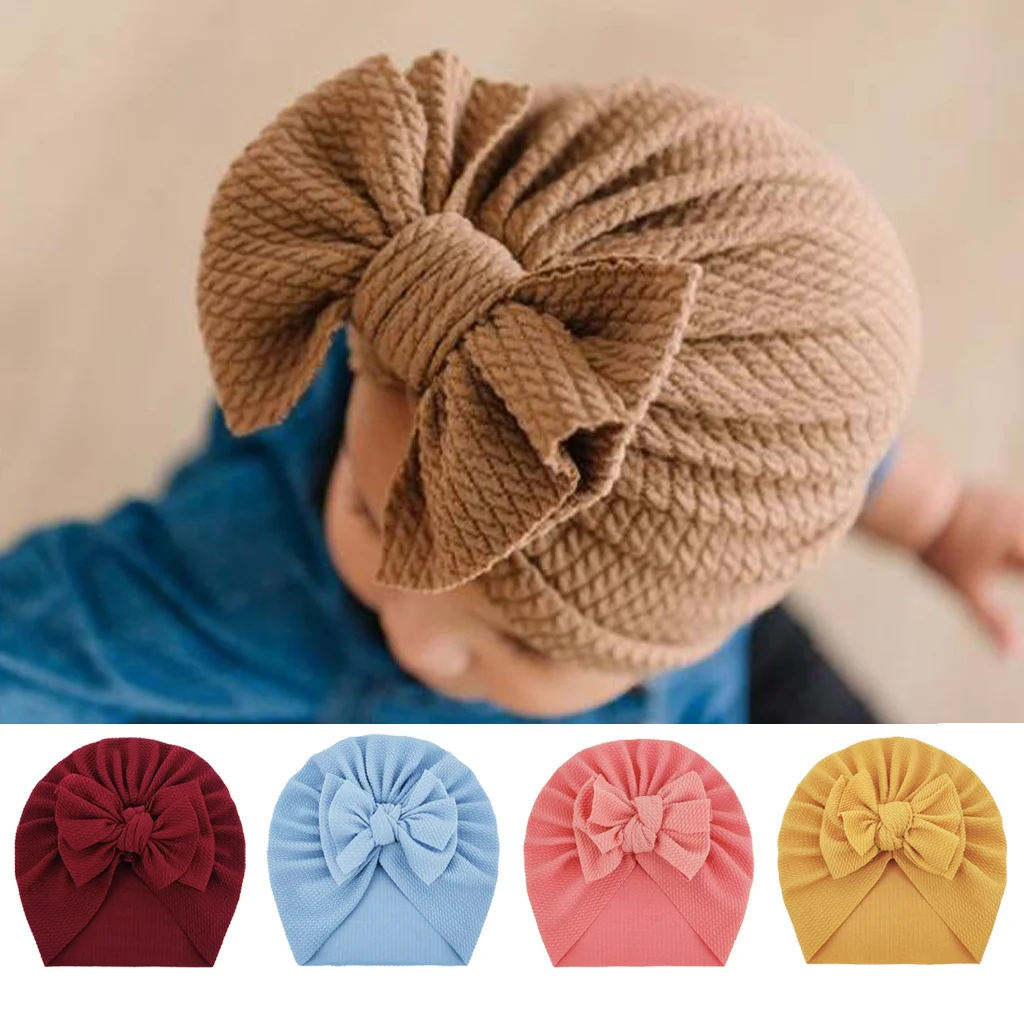 

New Elastic Baby Turban Hat Bowknot Soft Cotton Kids Baby Girl Hats Solid Color Newborn Cap Bonnet Spring Autumn Children Caps