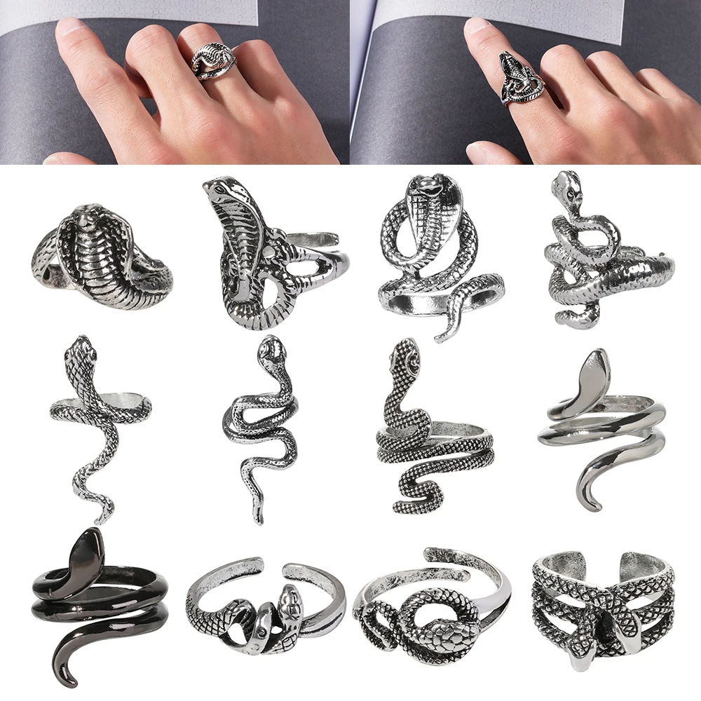 

Retro Punk Snake Ring For Men Women Exaggerated Antique Silver Color Adjustable Opening Rings Male Jewelry