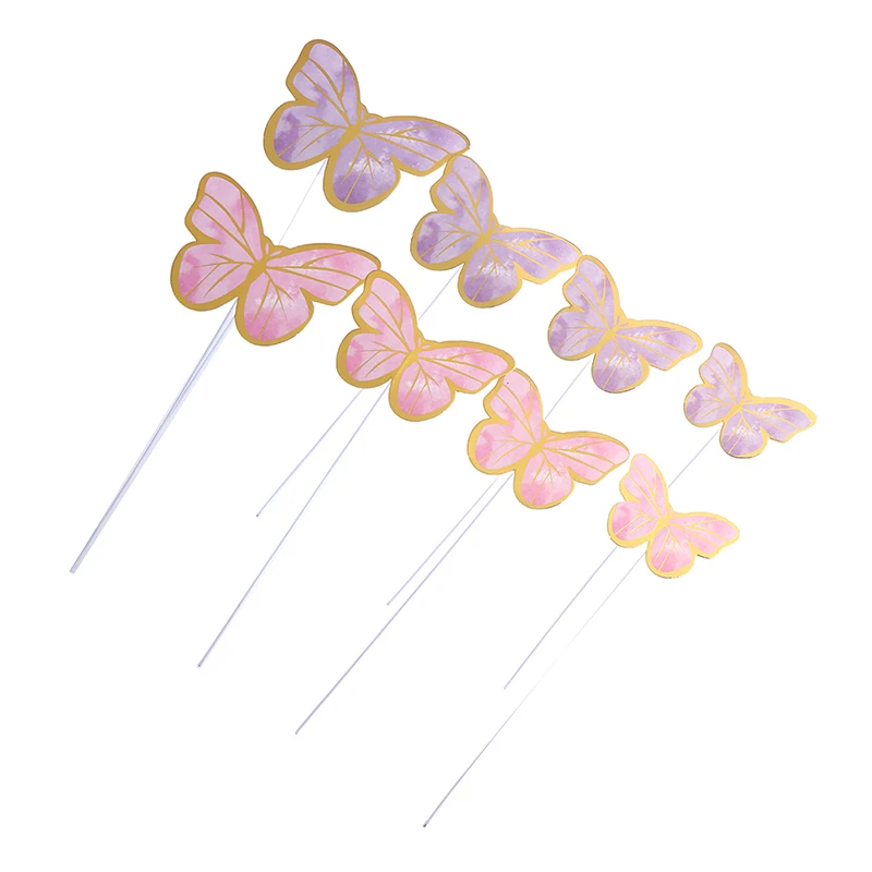 

10pcs Stamping Gold Pink Butterfly Cake Toppers Princess Girl Wedding Happy Birthday Party Decor Dessert Cake Decor Butterfly