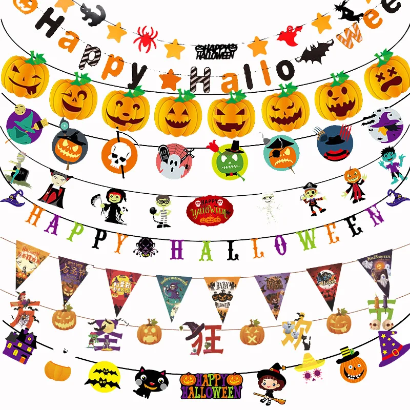 

Halloween Decoration Paper Pull Flag Doll Pumpkin Horror Skeleton Mall Bar KTV Scene Decoration Supplies Halloween Pull Flag