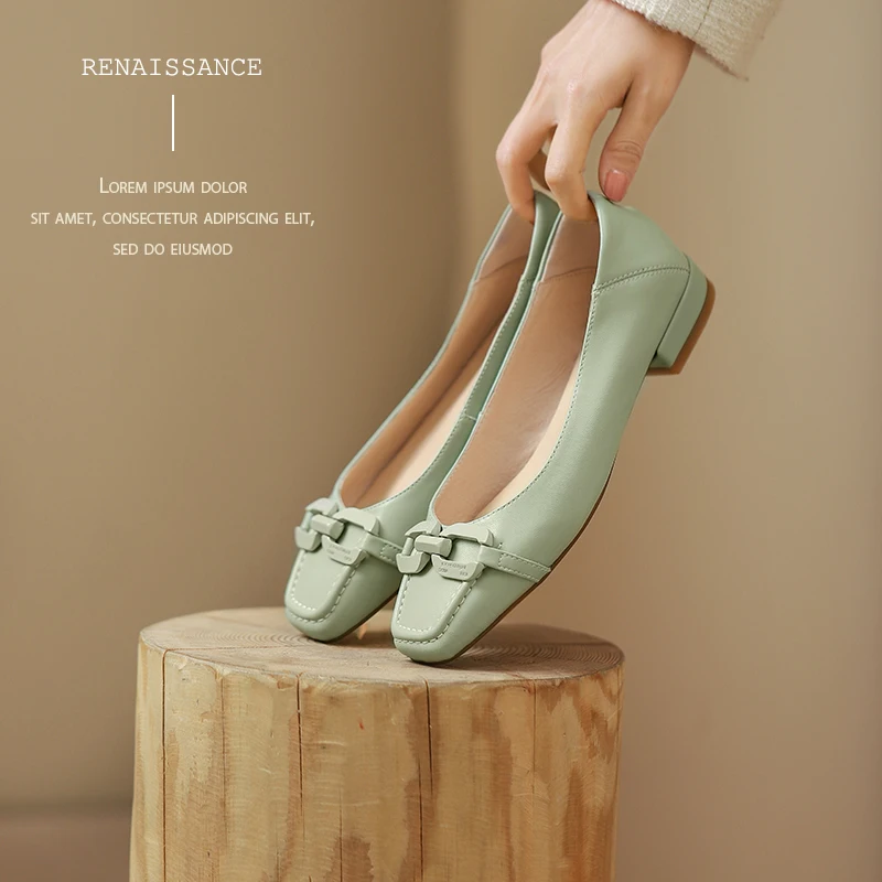 

2022 Women Pumps natural leather 22-24.5 cm length Chain buckle full leather cowhide upper pigskin lining sheepskin insole shoes