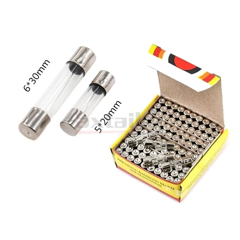 20 шт. 5*20 мм 6*30 стеклянный предохранитель быстрый 250 В F0.1A 0.2A 0.5A 1A 2A 3A 3.15A 4A 5A 6A 7A 8A 10A 12A