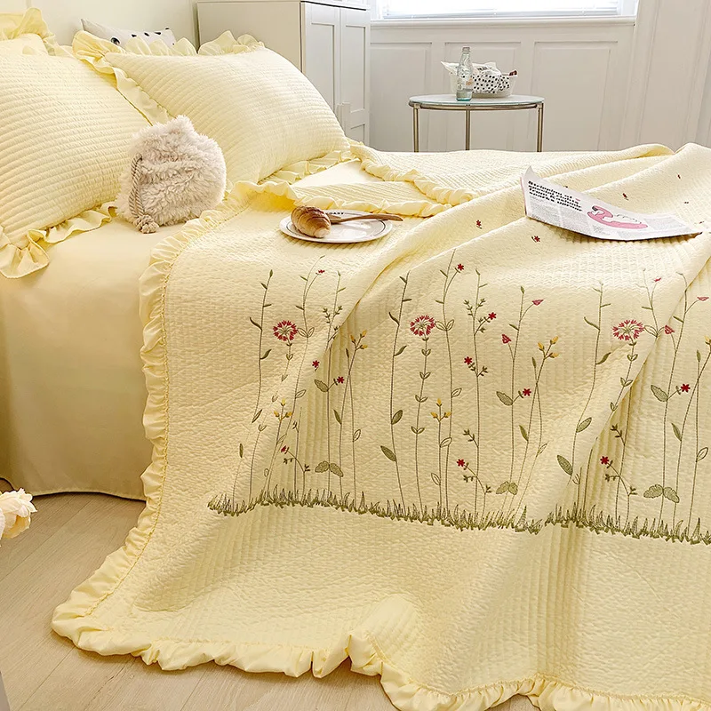

Embroidered Summer Quilt Blanket Korean Style Air Condition Comforter Single Double Bed Cover Quilted Bedspread Sheet Pillowcase