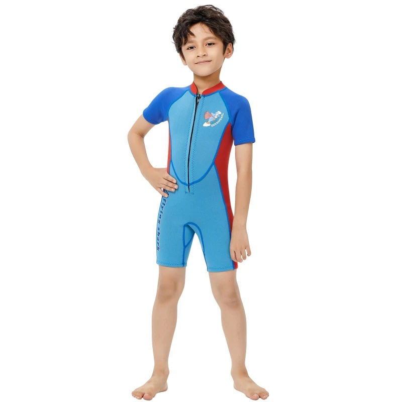 

1pc Kids Neoprene Suit 2.5mm Back Zip Keep Warm for Swim Surf Dive Scuba Snorkeling Boys Girls Wetsuit Shorty One-piece