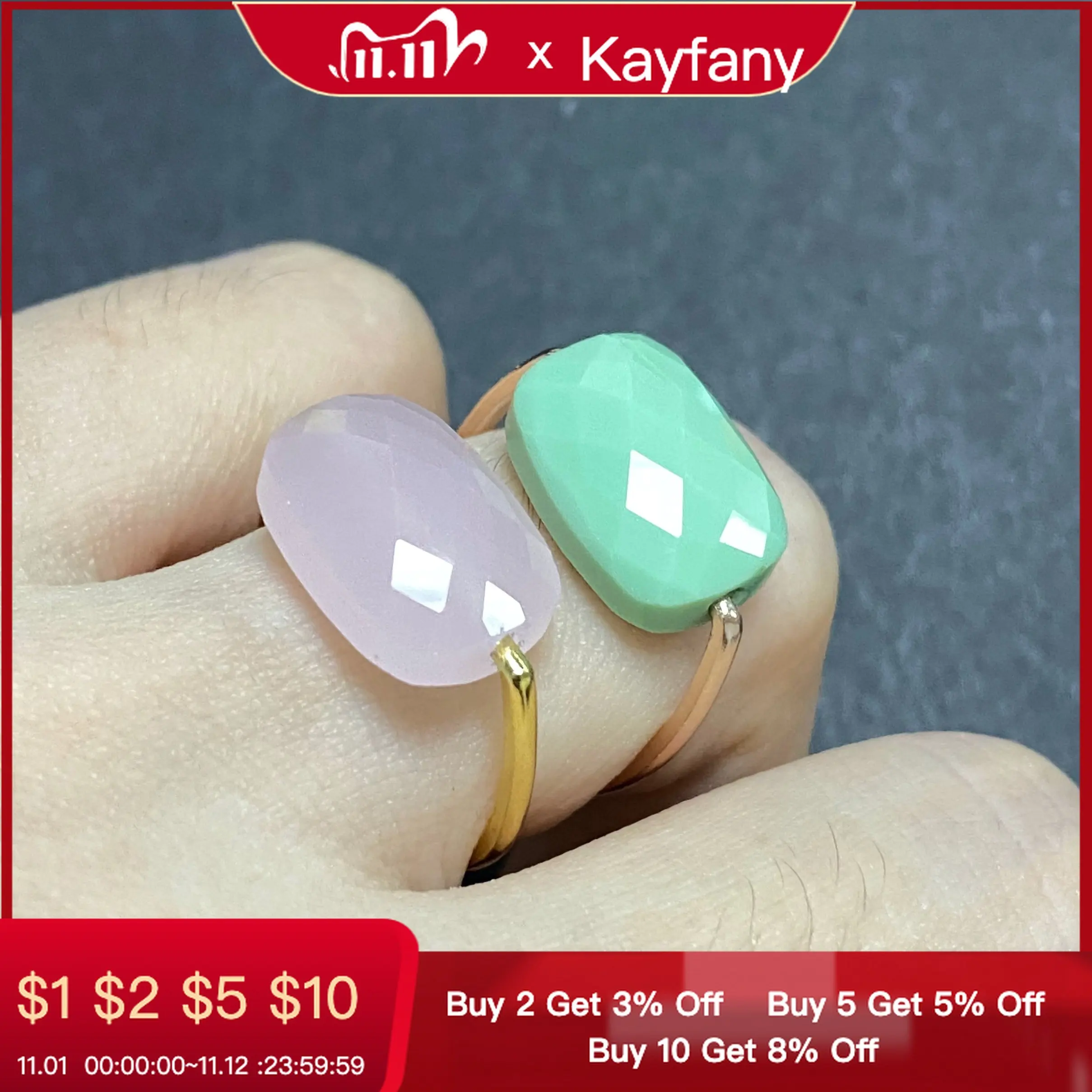 

Simple and Generous Crystal Oval Ring Replaceable Crystal Stone Rotatable Super Slim Ring Base Candy Ring For Women Gift