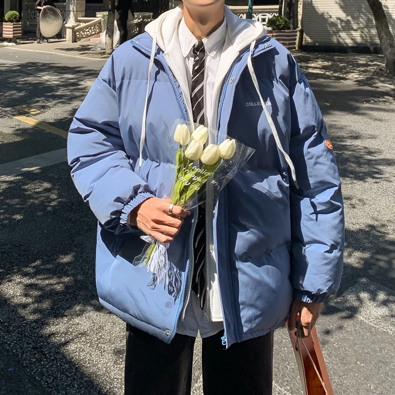 Winter Coat New Trend Loose Thickening Fake Two-piece Cotton-padded Couple Casual Warm Bread Clothes Men's Tops