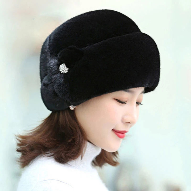 

НОВАЯ шапка, зимние теплые шапки из искусственного меха норки для женщин, рыбацкие наушники, шапка, Цветочная шапка для раковины