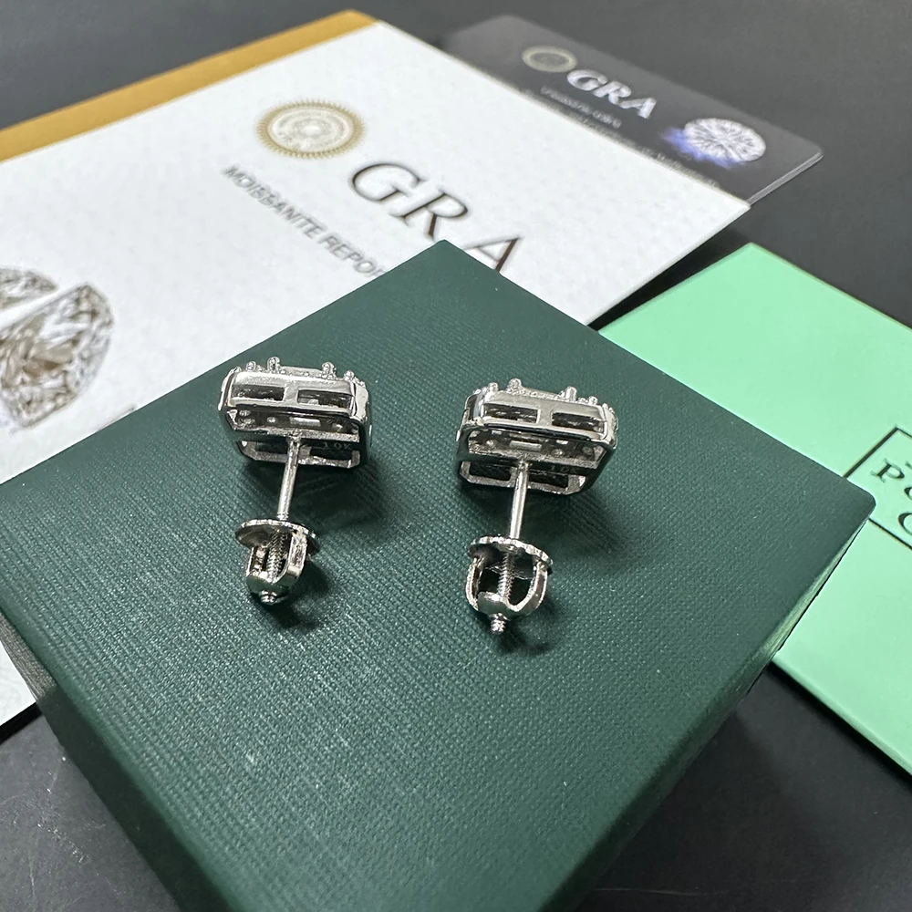 MM Square Diamonds Moissanite Earrings For Women S925 Silver Ear Studs Men Earrings Jewelry Pass Tester Free Shipping