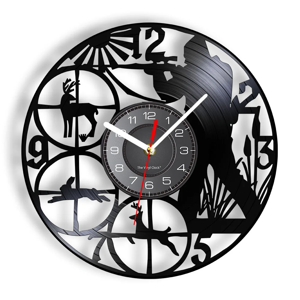 

Wildlife Woodland Hunting Animals Man Cave Wall Decor Wall Clock Hunting Club Vinyl Record Wall Clock Shot Target Hunters Gift