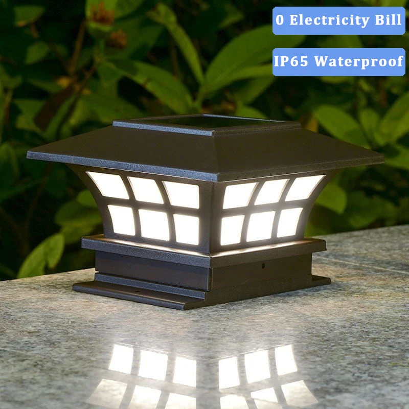 LED שמש אור גדר עמוד תאורה IP65 חיצוני מנורת עבור גן שער הודעה כובע קיר פנס קישוט