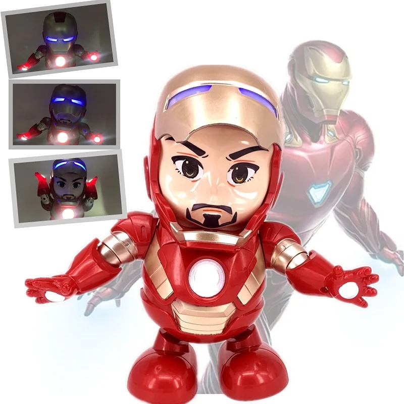 

Marvel Iron Man Dance Anime Action Figures Sing Sound Led Spiderman Avengers Ironman Super Heros Robot Baby childs Toy Gift