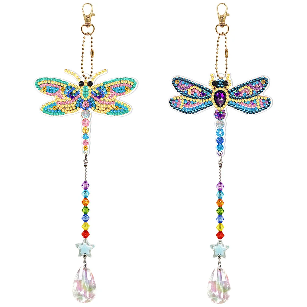 

Double Sided Diamond Key Ring Suncatcher Crystal Kit Suite Diamondss Iron Delicate-shaped Wind Chime DIY Pendant Pendants