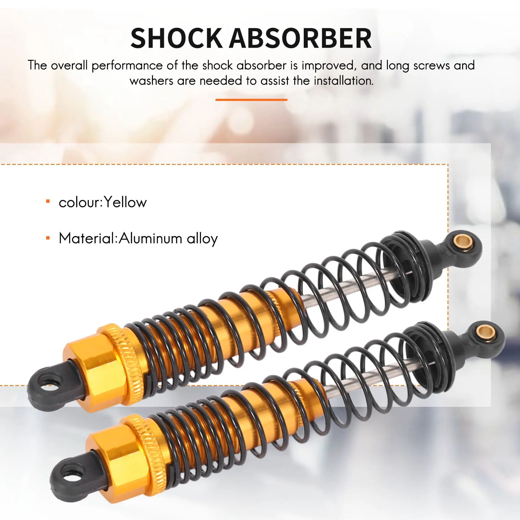 

4PCS Shock Absorber 108mm Aluminum Alloy,Front Rear Assembled Spring Damper Suspension for 1/10 HSP RC Cars-Yellow