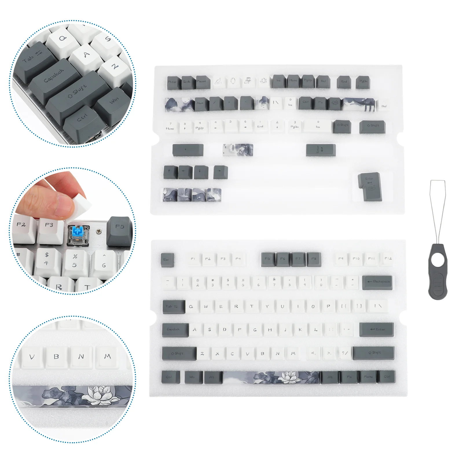 

1 Set PBT Keycap 124-key Pattern Decorative Key Caps for Mechanical Keyboard