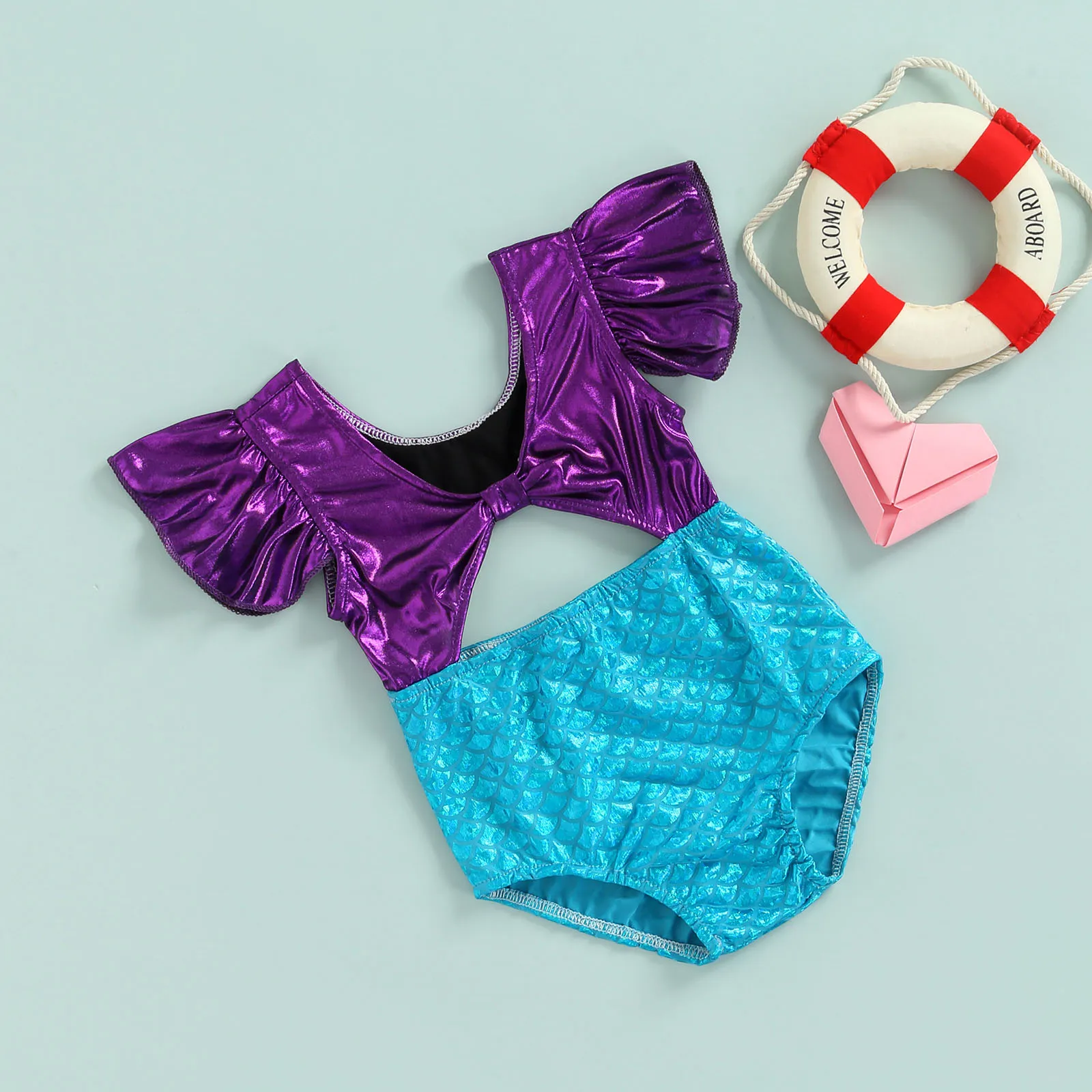 

Baby Girls Swimsuit Beach Cut Out Bathing Suit Ruffles Hollow Bikini Mermaid Swimwear Beachwear Cover Up