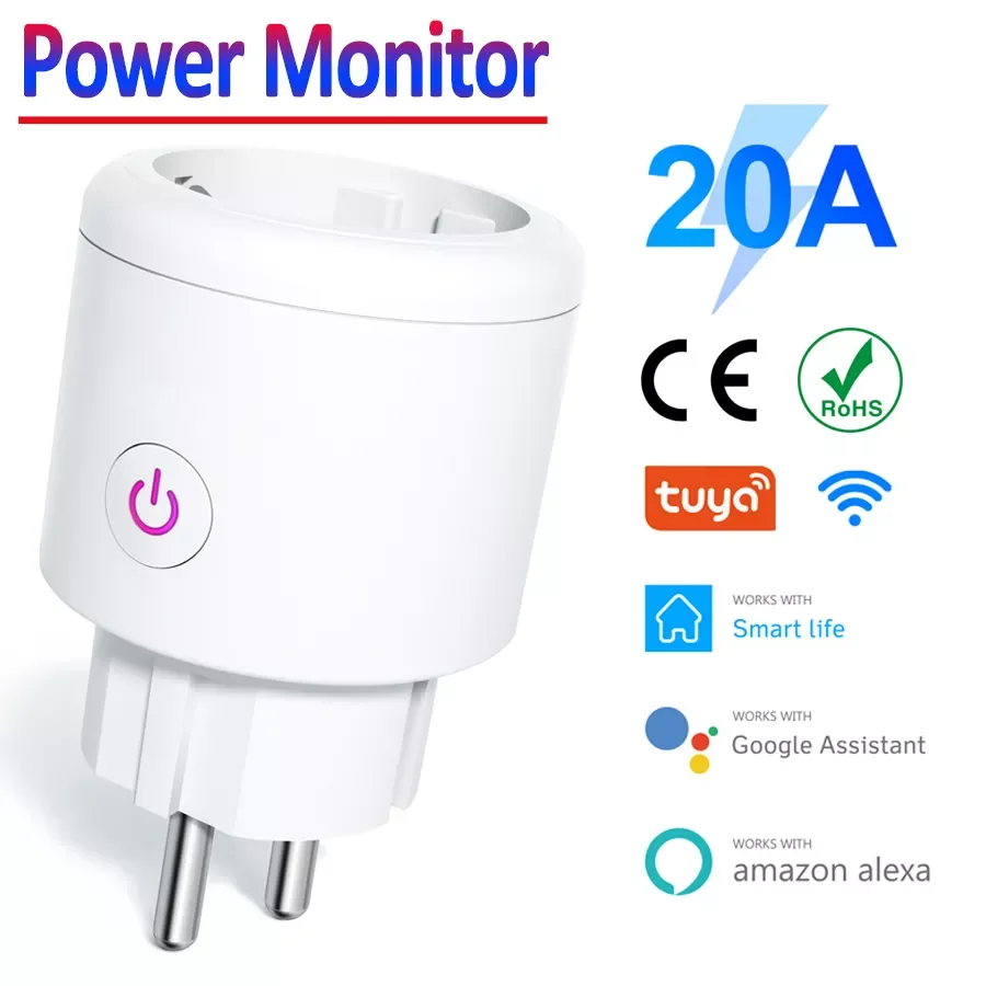 

20A WiFi Smart Plug EU Plug Power Socket Outlet Tuya Smart Home Voice Control Power Monitor Timing For Alexa Google Assistant