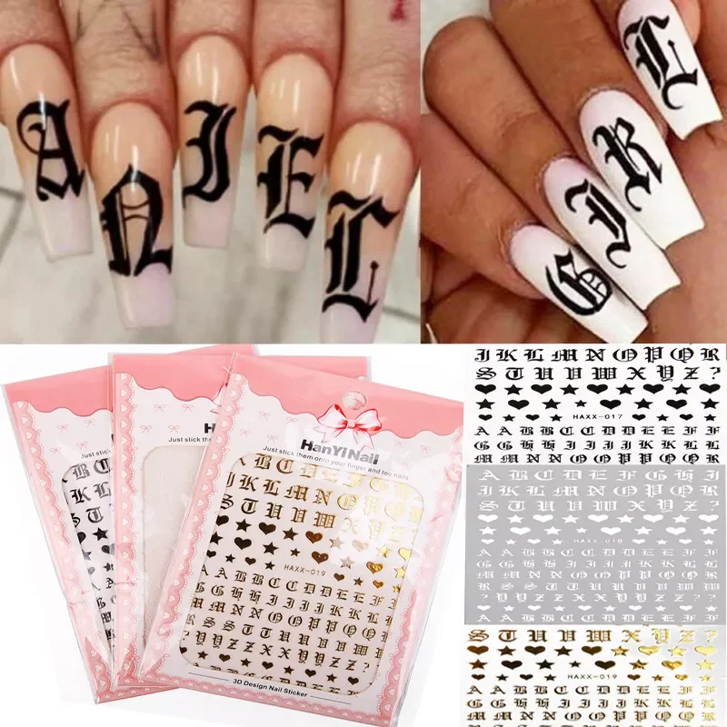 

3D nail art nail applique gold letter black character character nail glue sticker decal nail decoration DIY