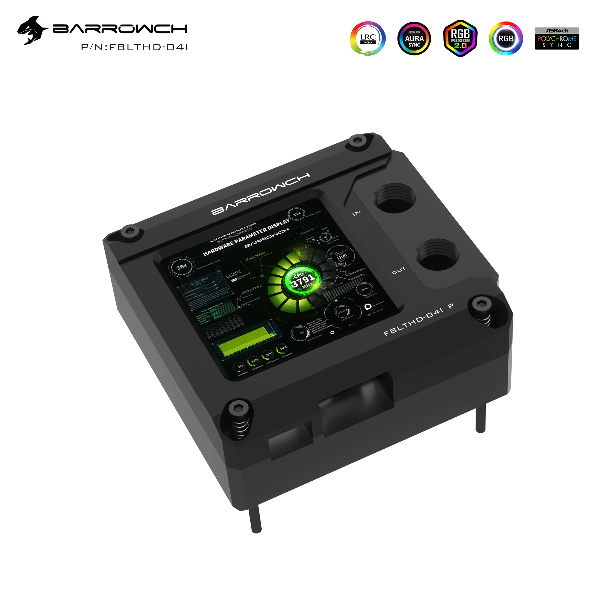 Блок водяного охлаждения процессора Barrowch RGB TFT HDMI-дисплей для Intel 115x1200 1700 20xx FBLTHD-04I