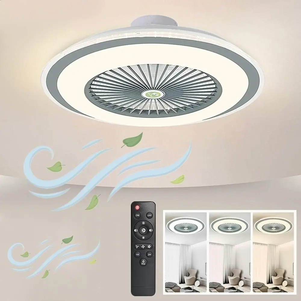 

Ceiling Fan with Lights 24'' Remote Control 40W Ultra-Thin Design Enclosed Round LED 3-Color Dimmable Fan Light with 5