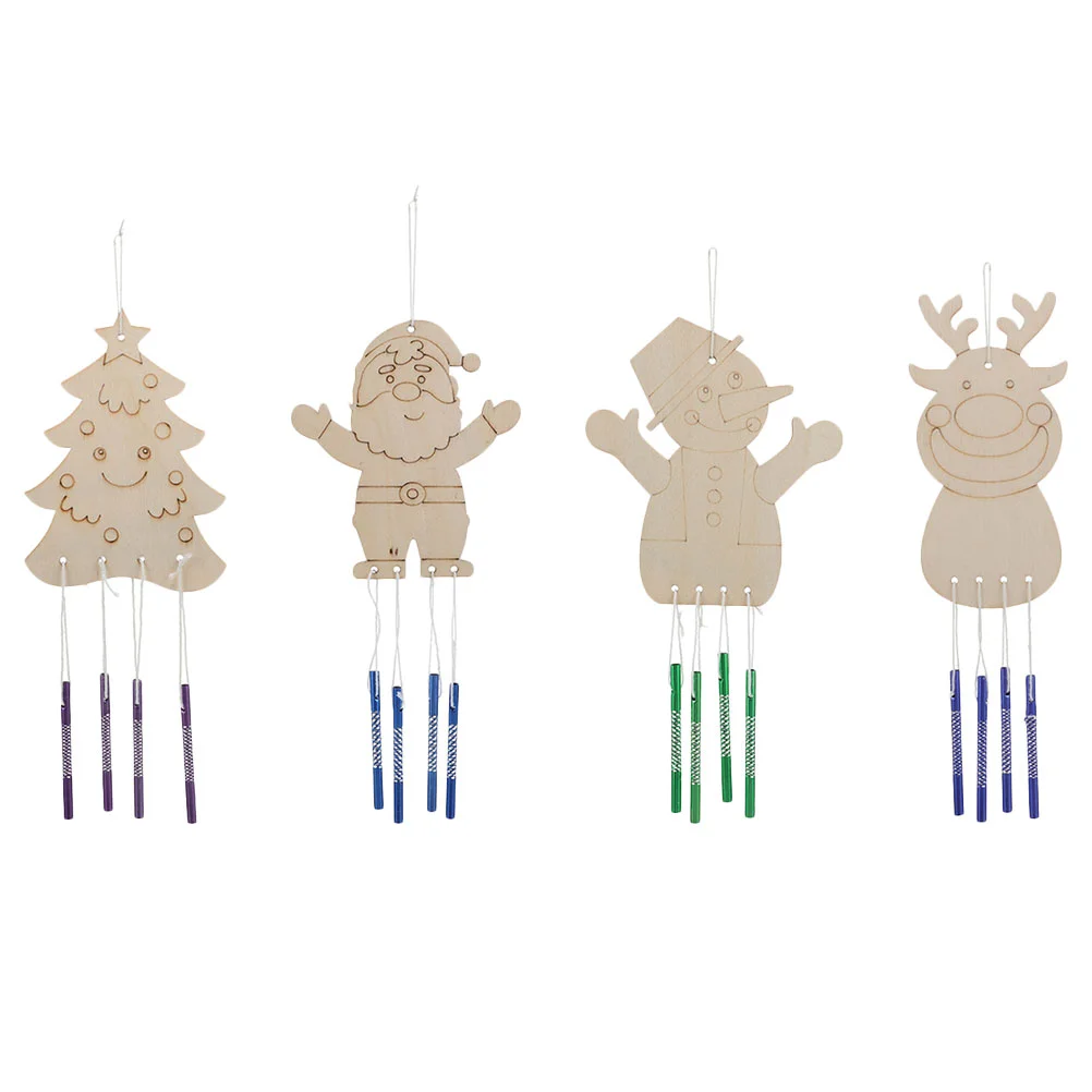 

4 Sets Decorative Uncolored Unfinished Xmas Hanging Wind Chimes Painting Wind Chimes DIY Wind Bell