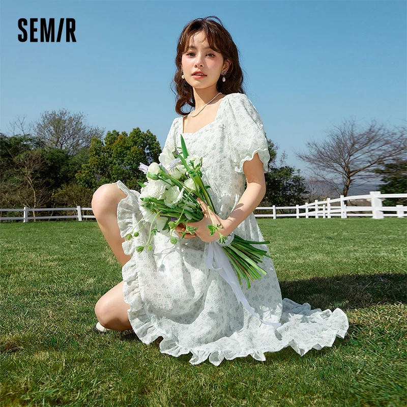 

Semir Dress Women Puff Sleeve Literary Fresh Summer 2023 New Gentle Texture Floral Dress