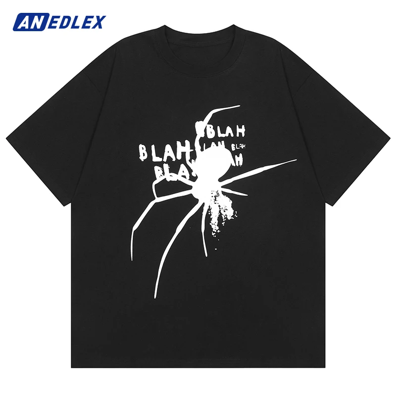 

Футболка мужская оверсайз в стиле хип-хоп, хлопковая с надписью и графическим пауком, уличная одежда в стиле Харадзюку, топ свободного покро...