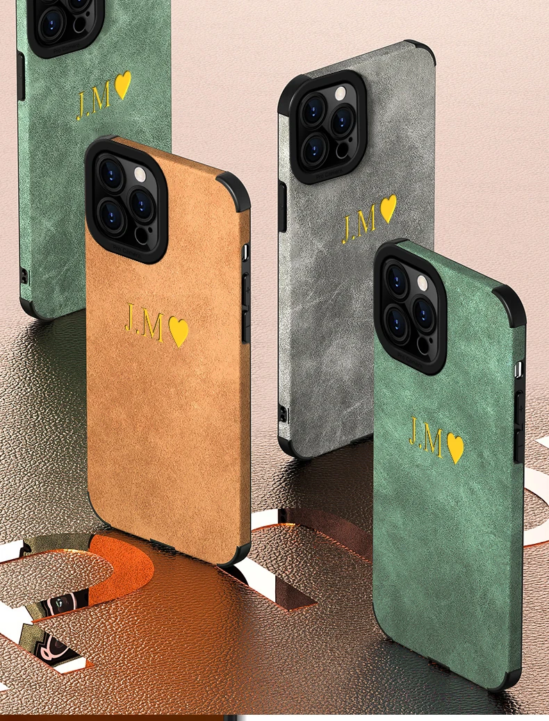 Фото Чехол для iPhone 16 Pro Max 14 Plus, персонализированный кожаный чехол из шкуры ягненка с именем под заказ для iPhone 14 13 11 12 Pro Max, чехлы №4