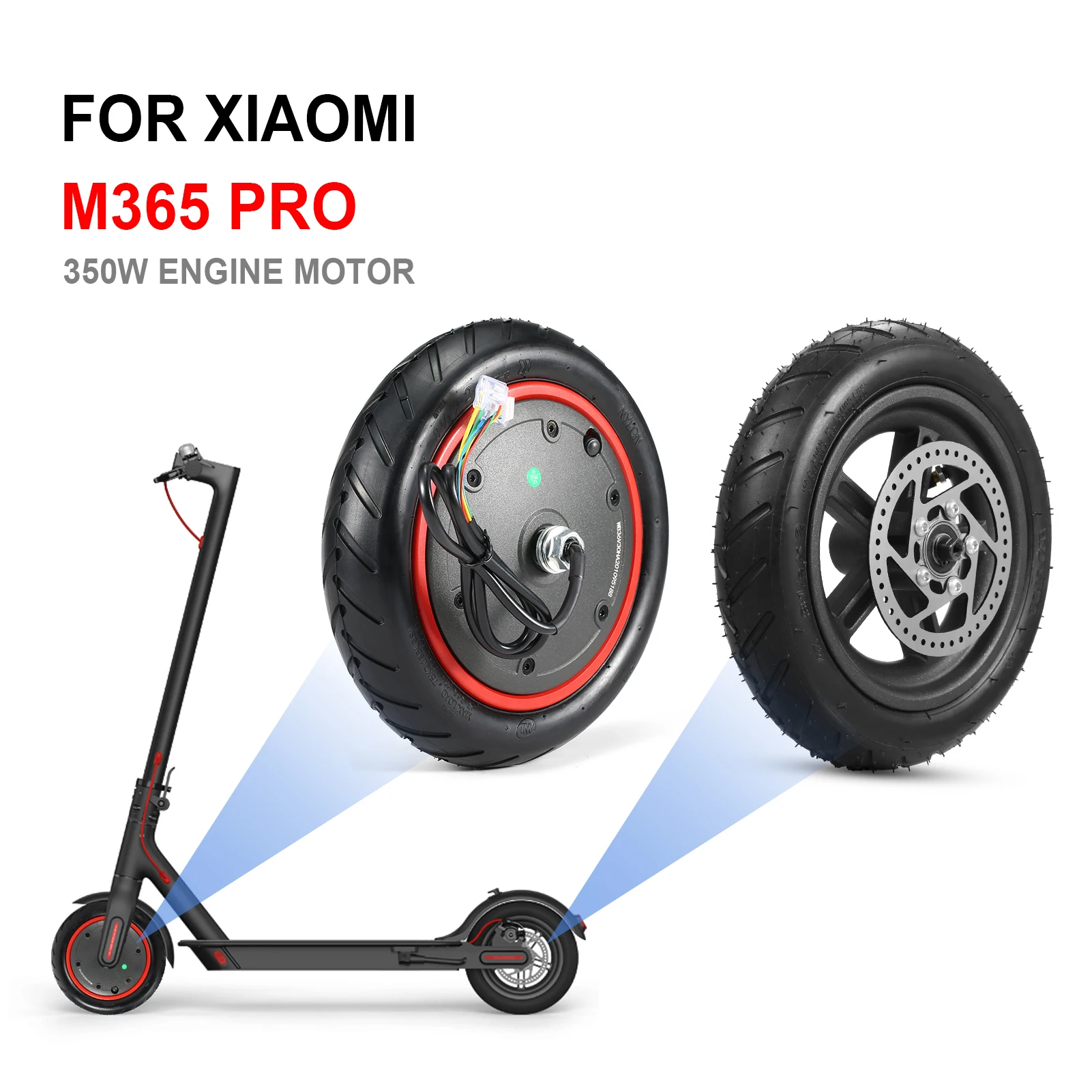 

350W Engine Motor Wheel with Inflatable Rear Wheel Hub Tyre Replacement for M365 Electric Scooters Wheel Set Accessories