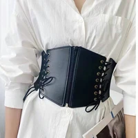 women elastic high waist belt corset punk black wide belt pu leather slimming body belts all match dress shirt ladies waistband