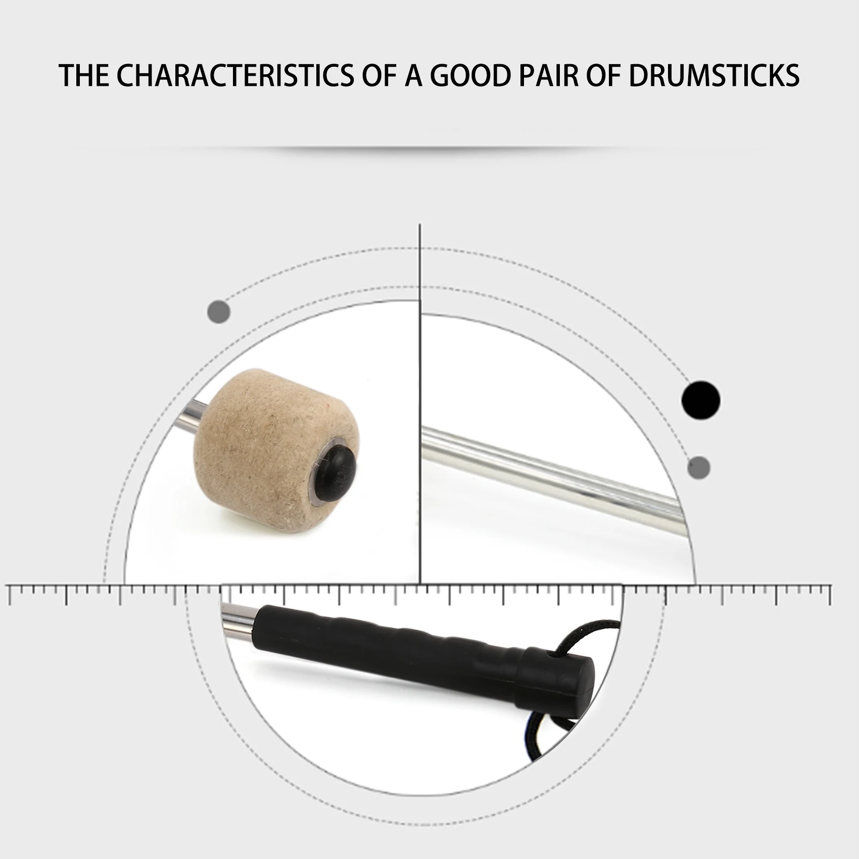 2Pcs Bass Drum Mallet Felt Percussion Mallets Timpani Sticks with Stainless Steel Handle White