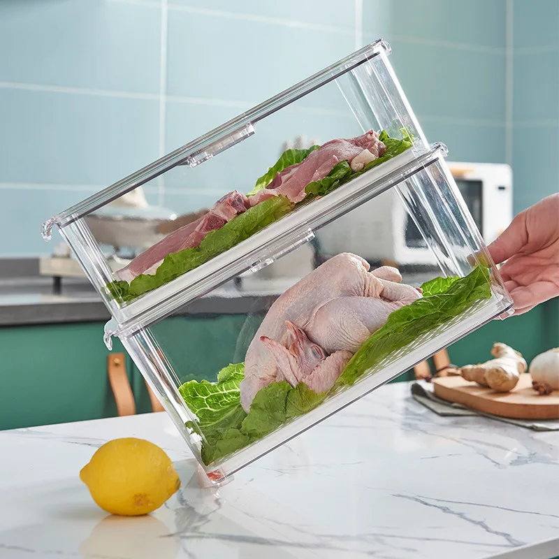 

Refrigerator Crisper Transparent Kitchen Sealed Box Rectangular Freezer Storage Box Plastic Fruit and Vegetable Storage Box