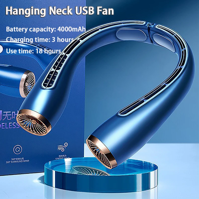 

4000mAh Portable Neck Fan Electric Wireless FAN USB Rechargeable Mini Ventilador Cooling Bladeless Mute Neckband Fan for Sports