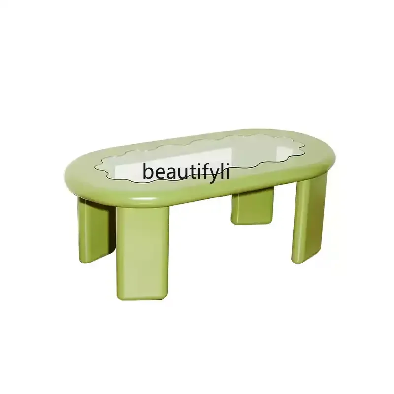 Маленький кофейный столик из стекловолокна и авокадо Овальный длинный для