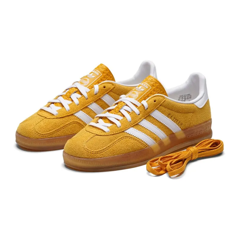 Фото Женские кроссовки Adidas Originals KH6037 желтого цвета из ткани в стиле ретро с тремя полосками, низкие, на резиновой подошве, повседневные, для скейтбординга №4